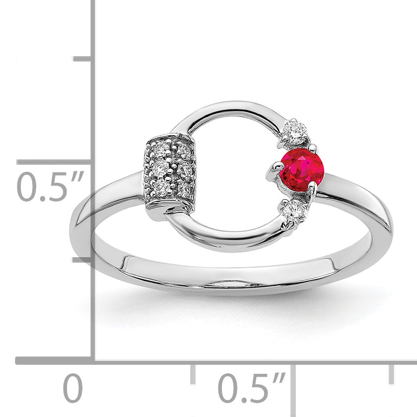 14k White Polished Diamond and Ruby Circle Ring