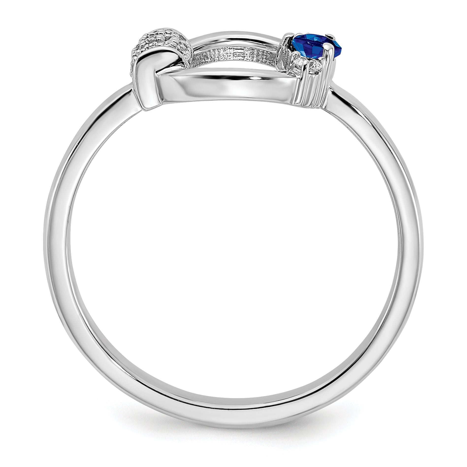 14k White Polished Diamond and Blue Sapphire Circle Ring Secondary image