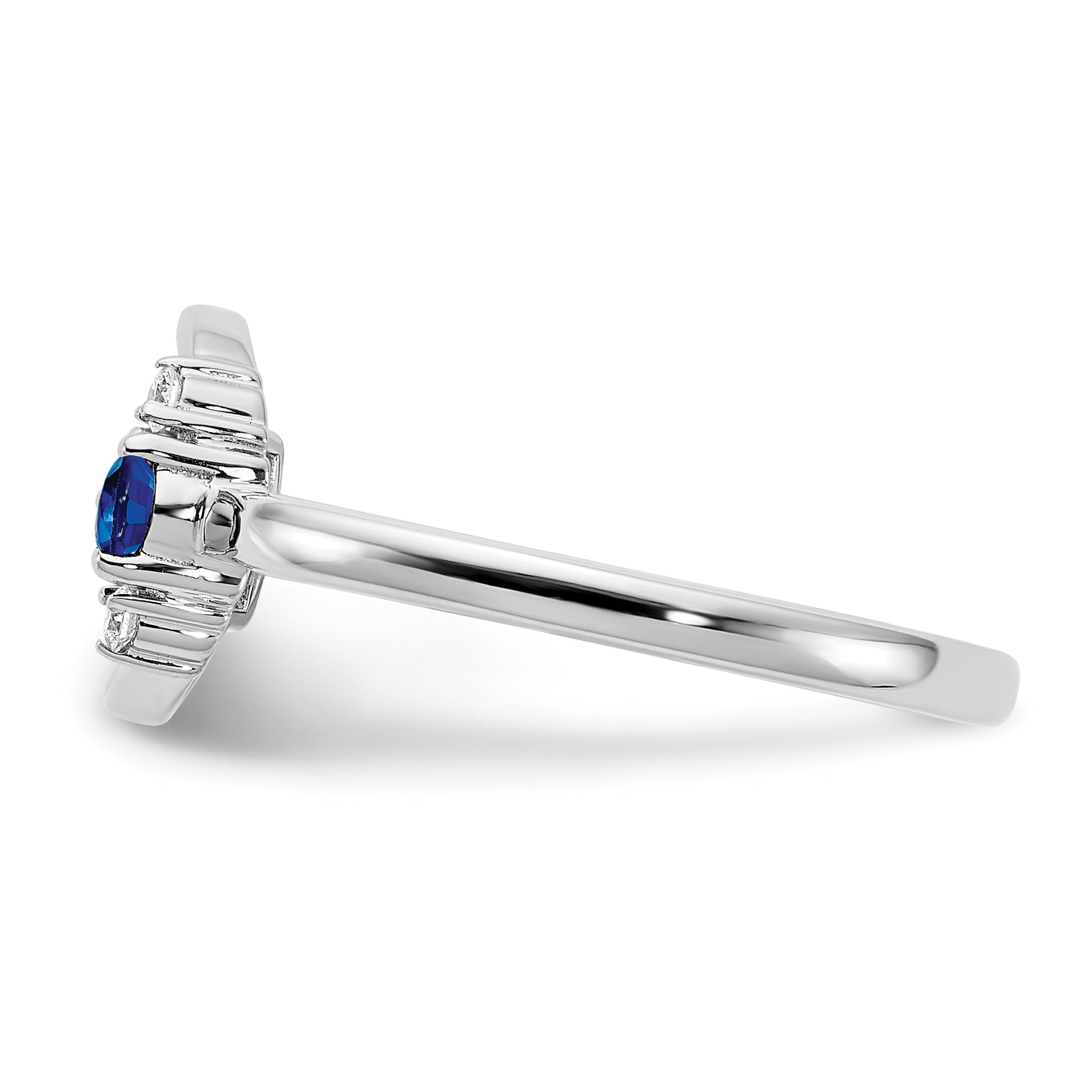 14k White Polished Diamond and Blue Sapphire Circle Ring
