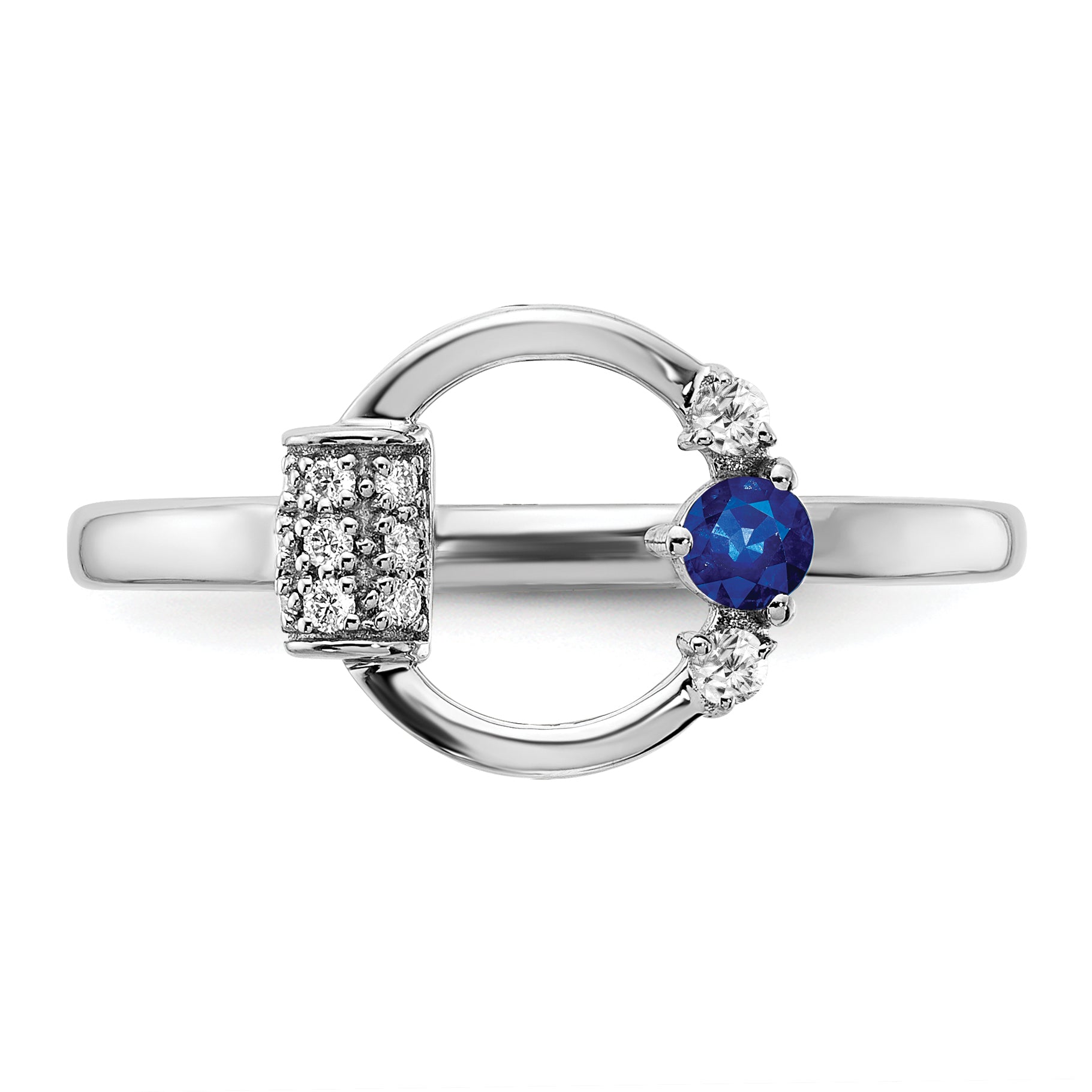 14k White Polished Diamond and Blue Sapphire Circle Ring