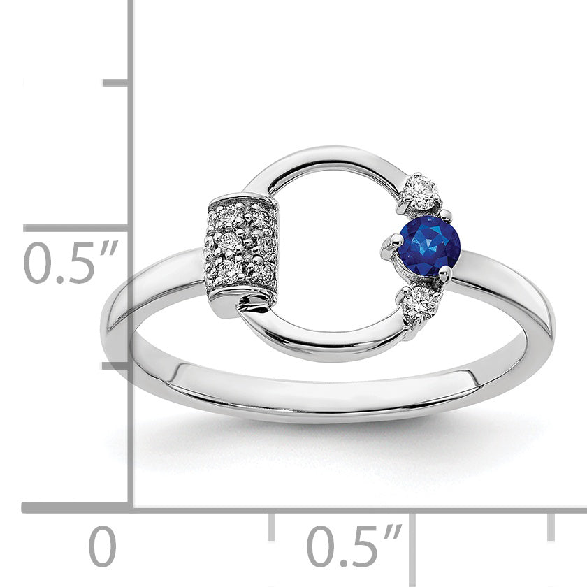 14k White Polished Diamond and Blue Sapphire Circle Ring