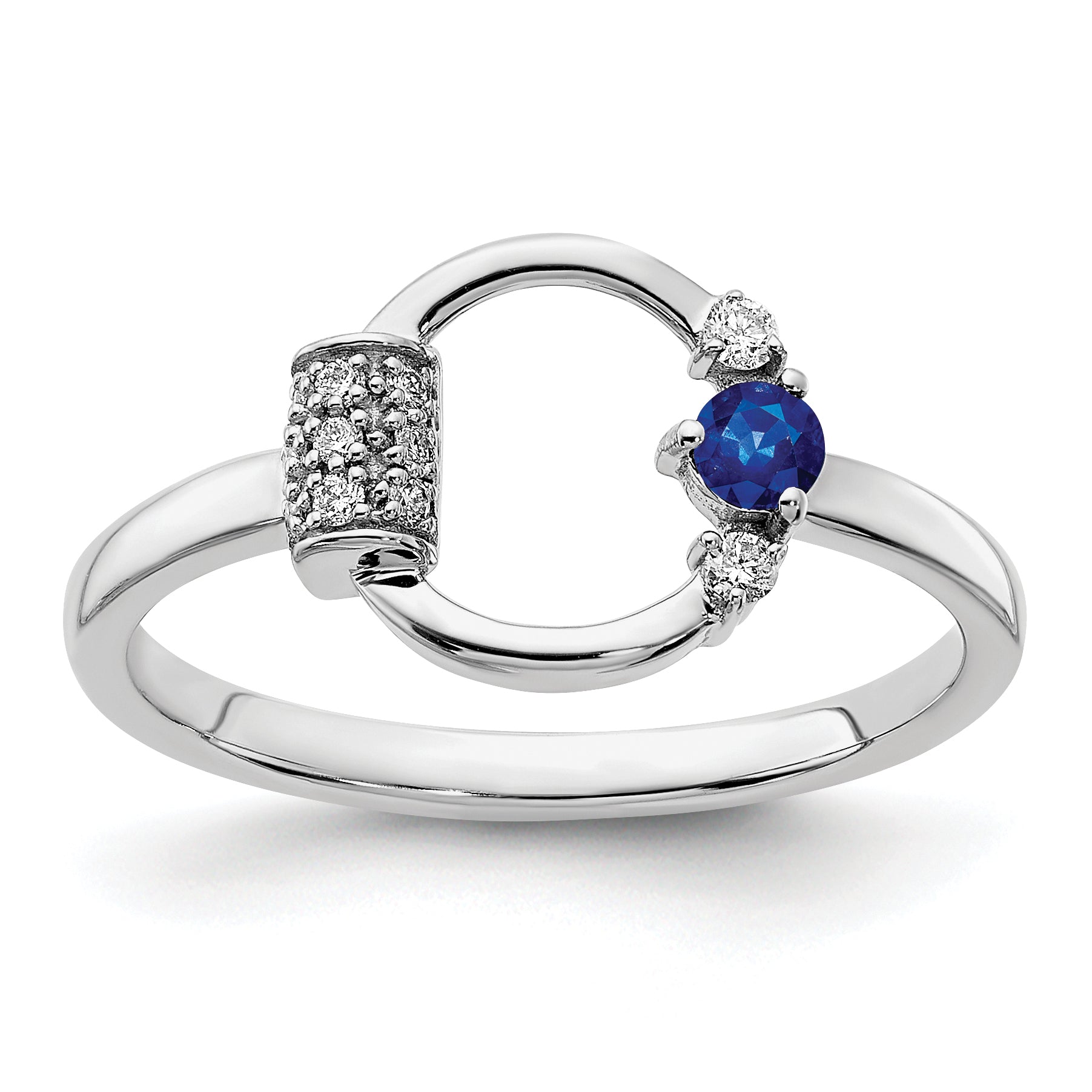 14k White Polished Diamond and Blue Sapphire Circle Ring Main image