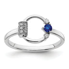 14k White Polished Diamond and Blue Sapphire Circle Ring