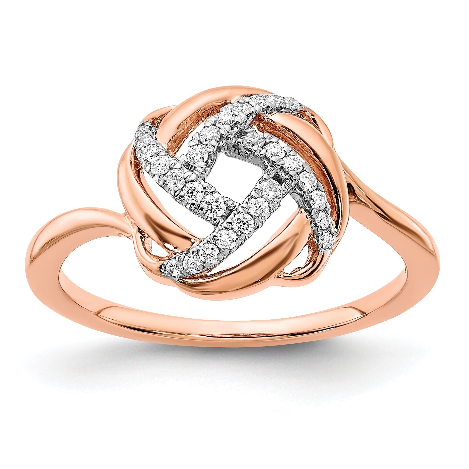 14k Rose Gold Polished Diamond Love Knot Ring Main image