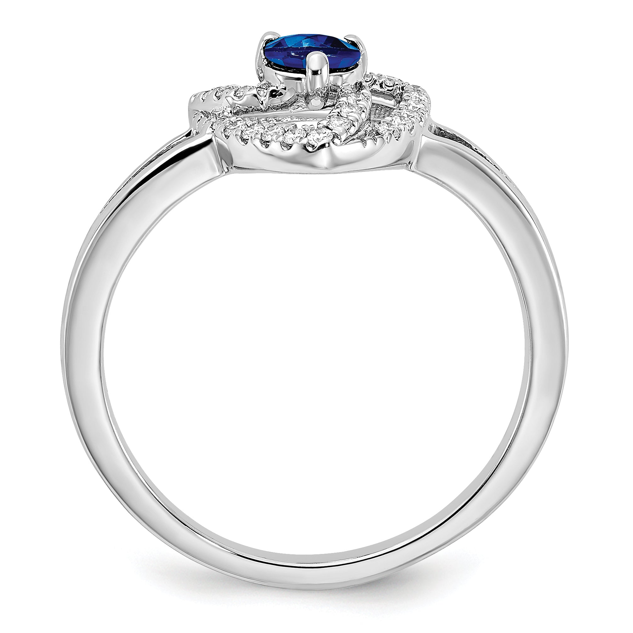 14k White Gold Diamond and Blue Sapphire Triangle Ring Secondary image