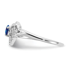 14k White Gold Diamond and Blue Sapphire Triangle Ring