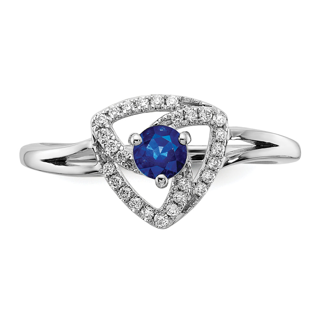 14k White Gold Diamond and Blue Sapphire Triangle Ring