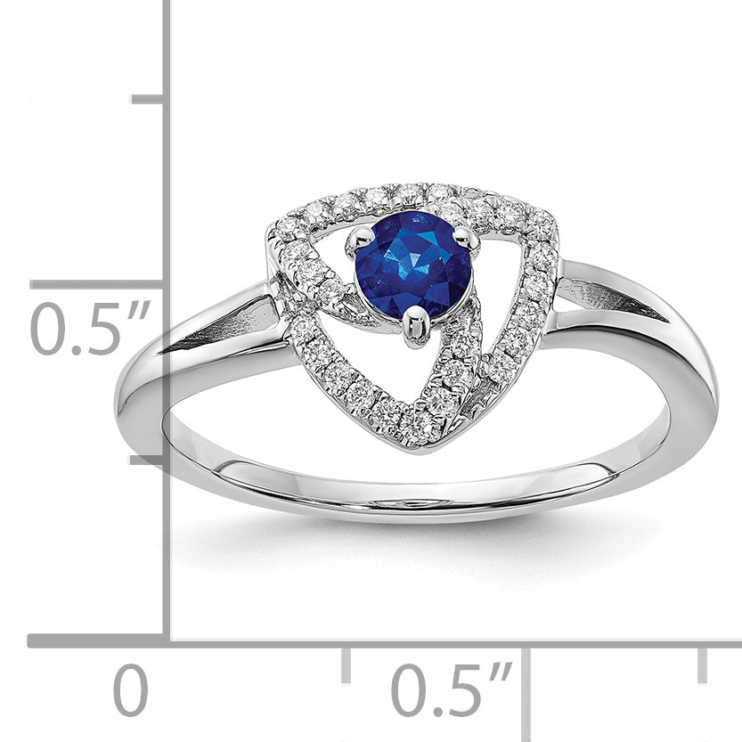 14k White Gold Diamond and Blue Sapphire Triangle Ring
