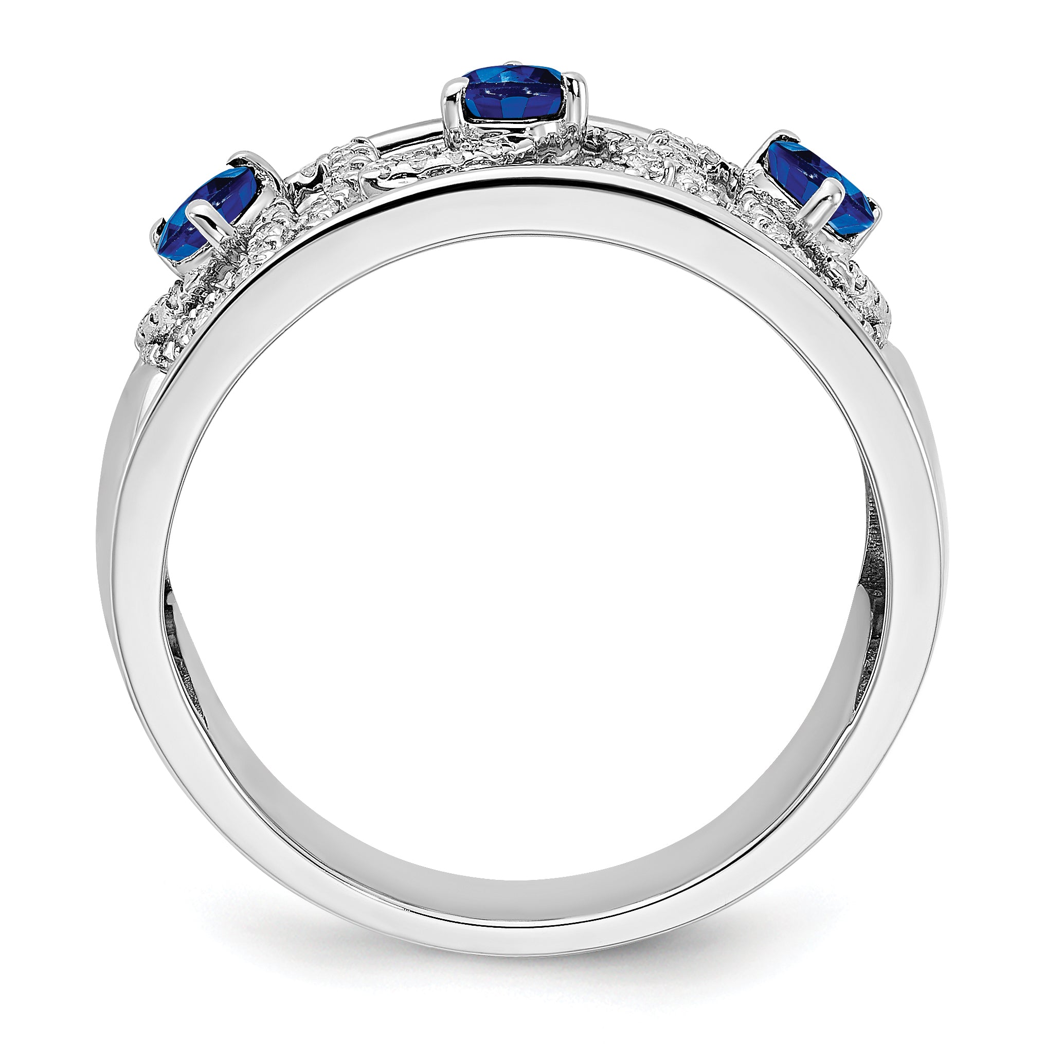 14k White Gold Diamond and Blue Sapphire Triangles Ring