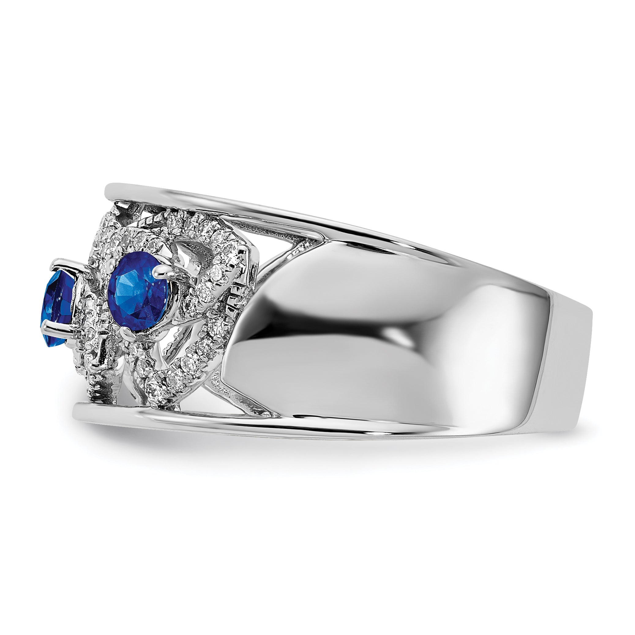 14k White Gold Diamond and Blue Sapphire Triangles Ring