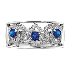 14k White Gold Diamond and Blue Sapphire Triangles Ring