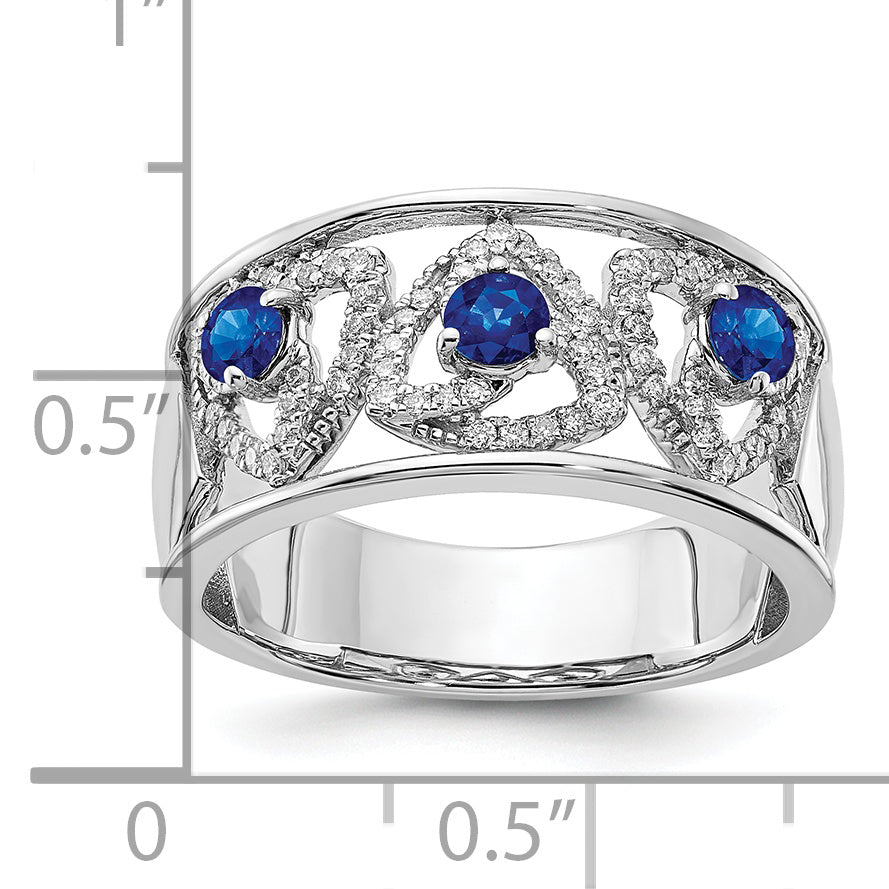 14k White Gold Diamond and Blue Sapphire Triangles Ring
