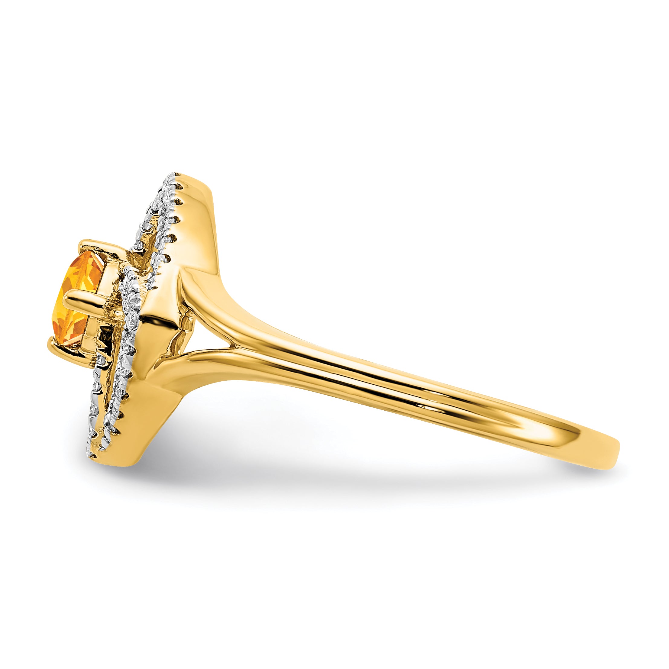 14k Polished Diamond and Citrine Square Ring