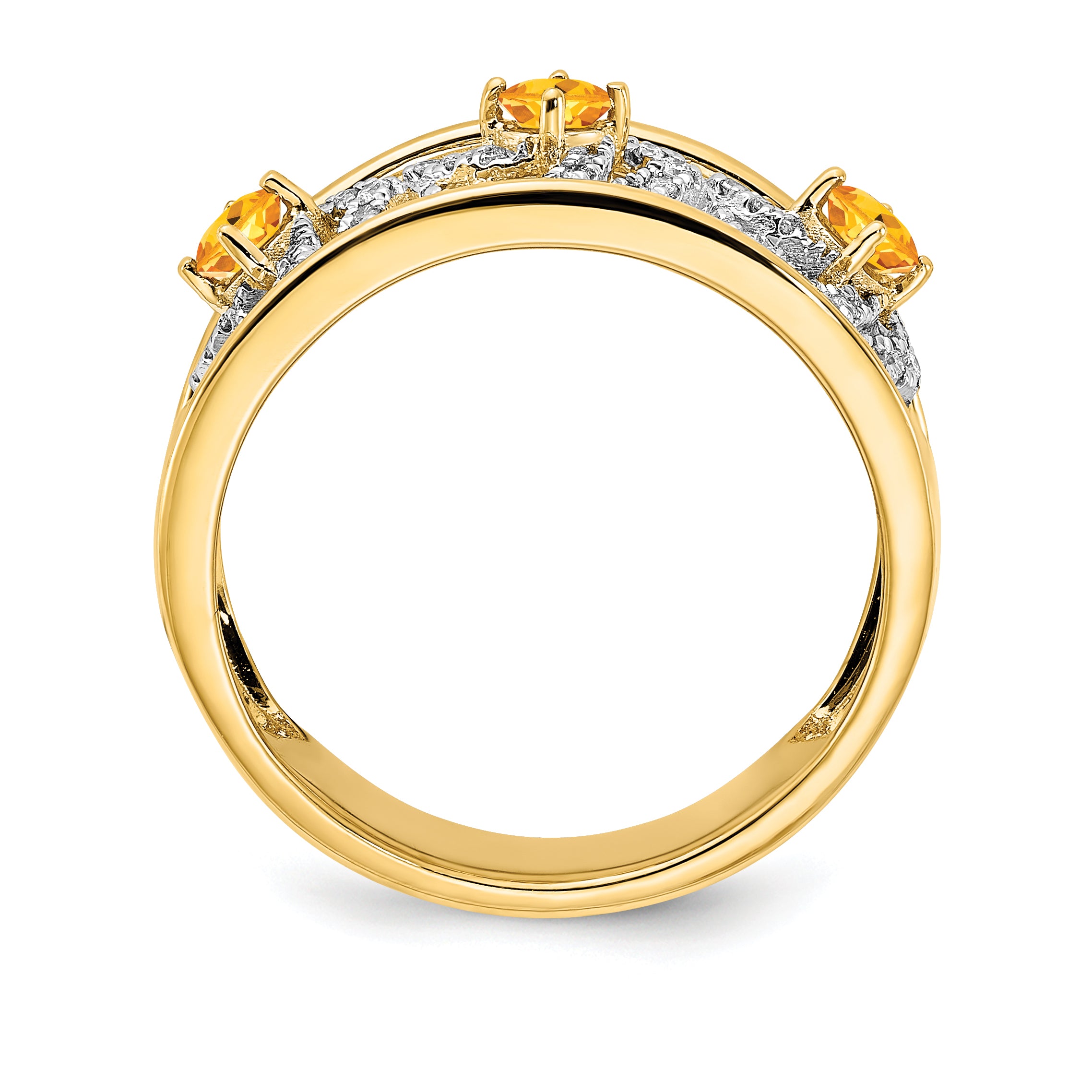 14k Polished Diamond and Citrine Squares Ring