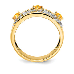 14k Polished Diamond and Citrine Squares Ring