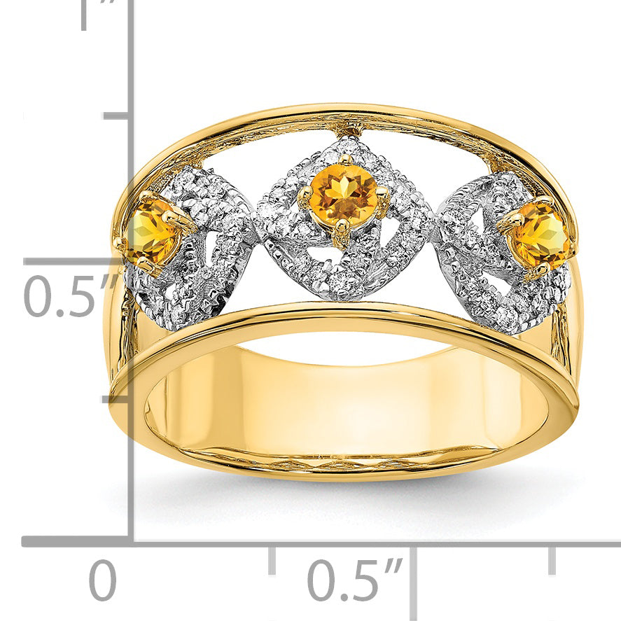 14k Polished Diamond and Citrine Squares Ring