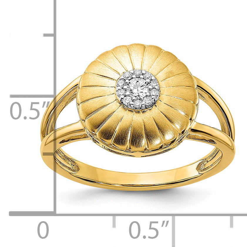 14k Satin Diamond Flower Ring