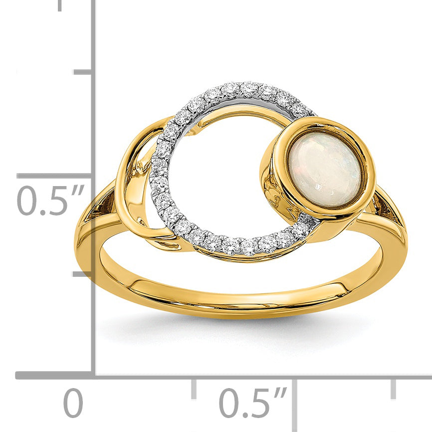 14k Polished Diamond & Opal Circle Ring