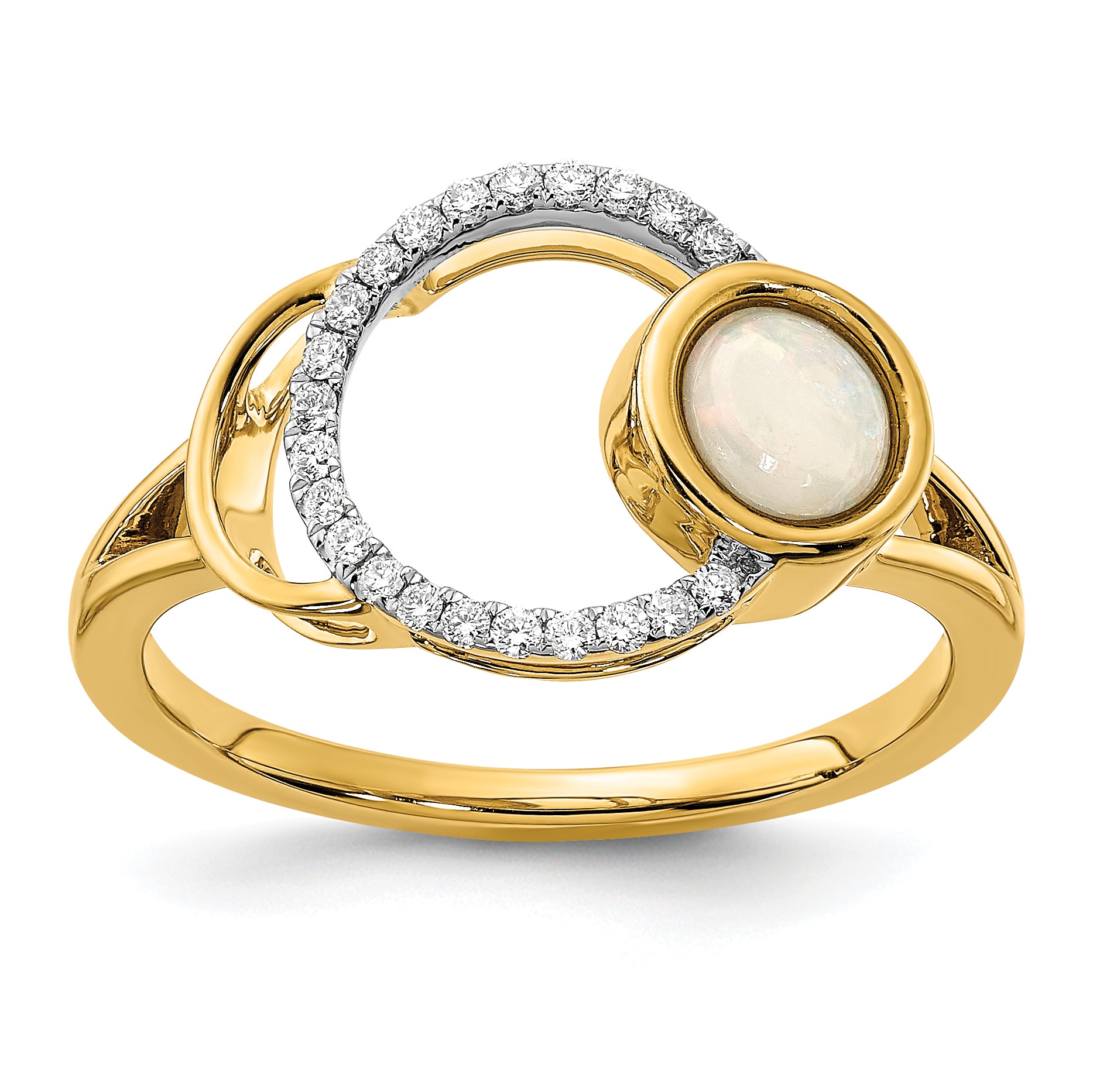 14k Polished Diamond & Opal Circle Ring Main image