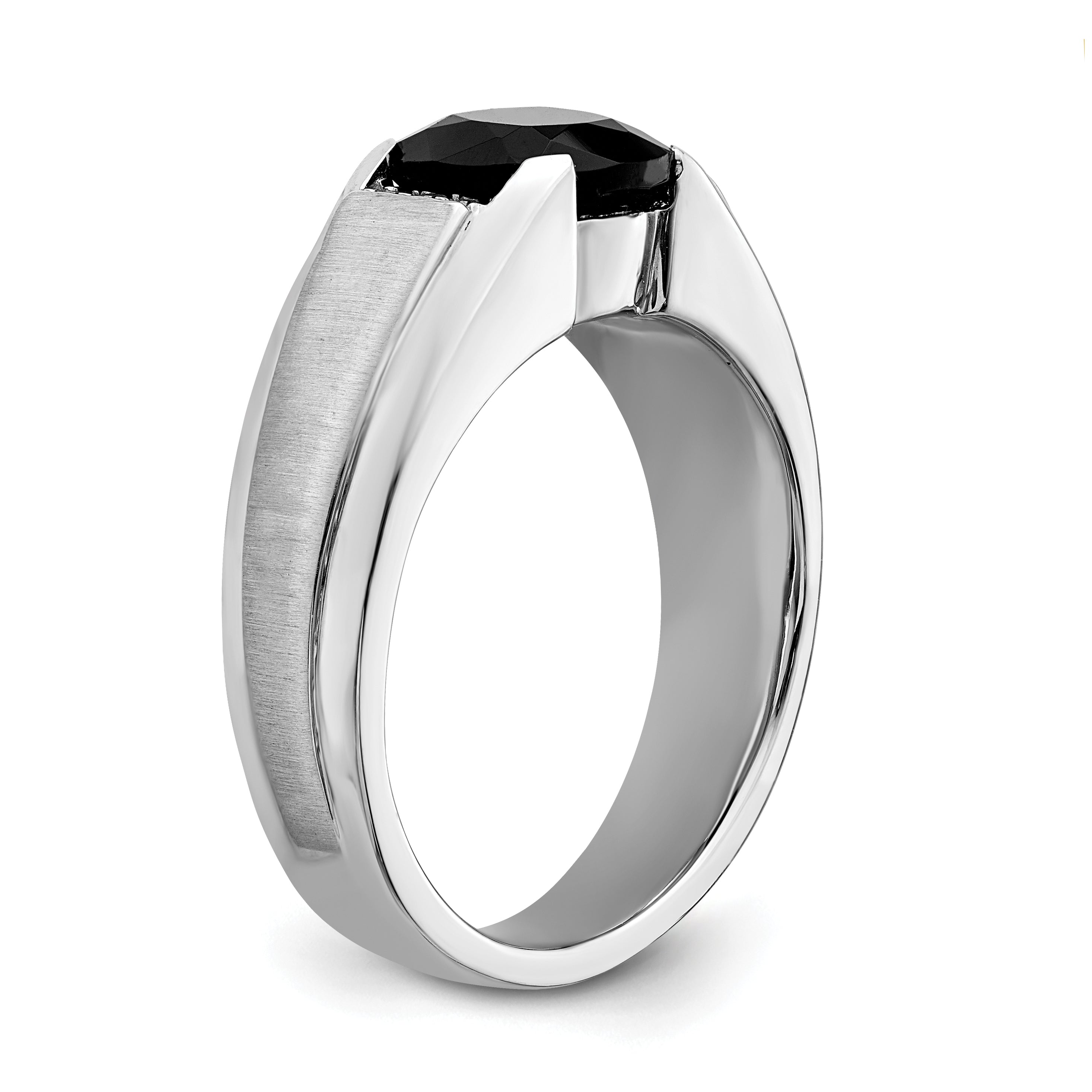 14k White Gold Onyx and Diamond Mens Ring