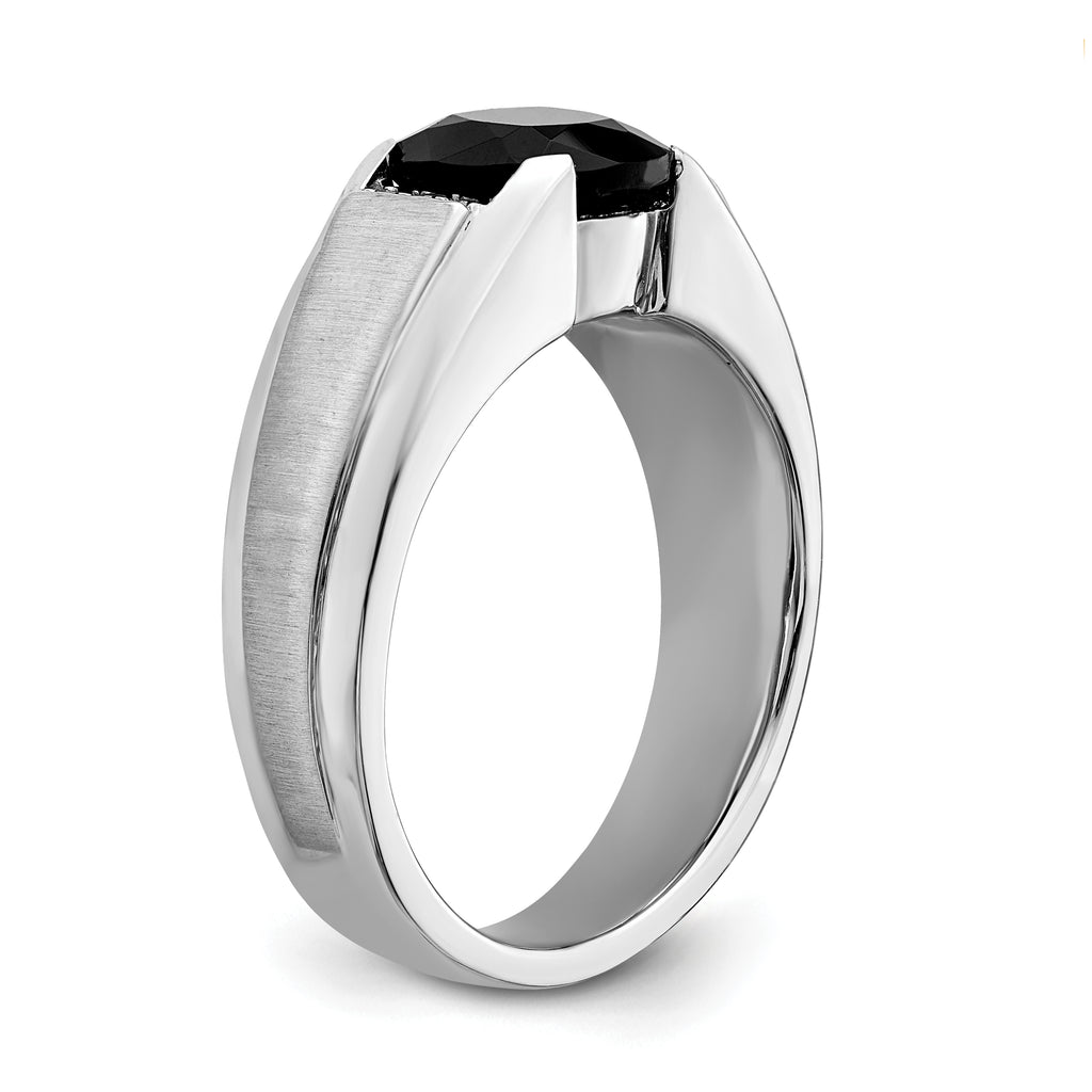14k White Gold Onyx and Diamond Mens Ring