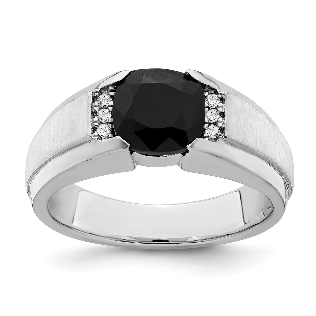 Men's Onyx & Diamond Ring in 14K White Gold, 4.3mm (1/20 ct. tw.), Size 10 - Sophia Jewelers Main image