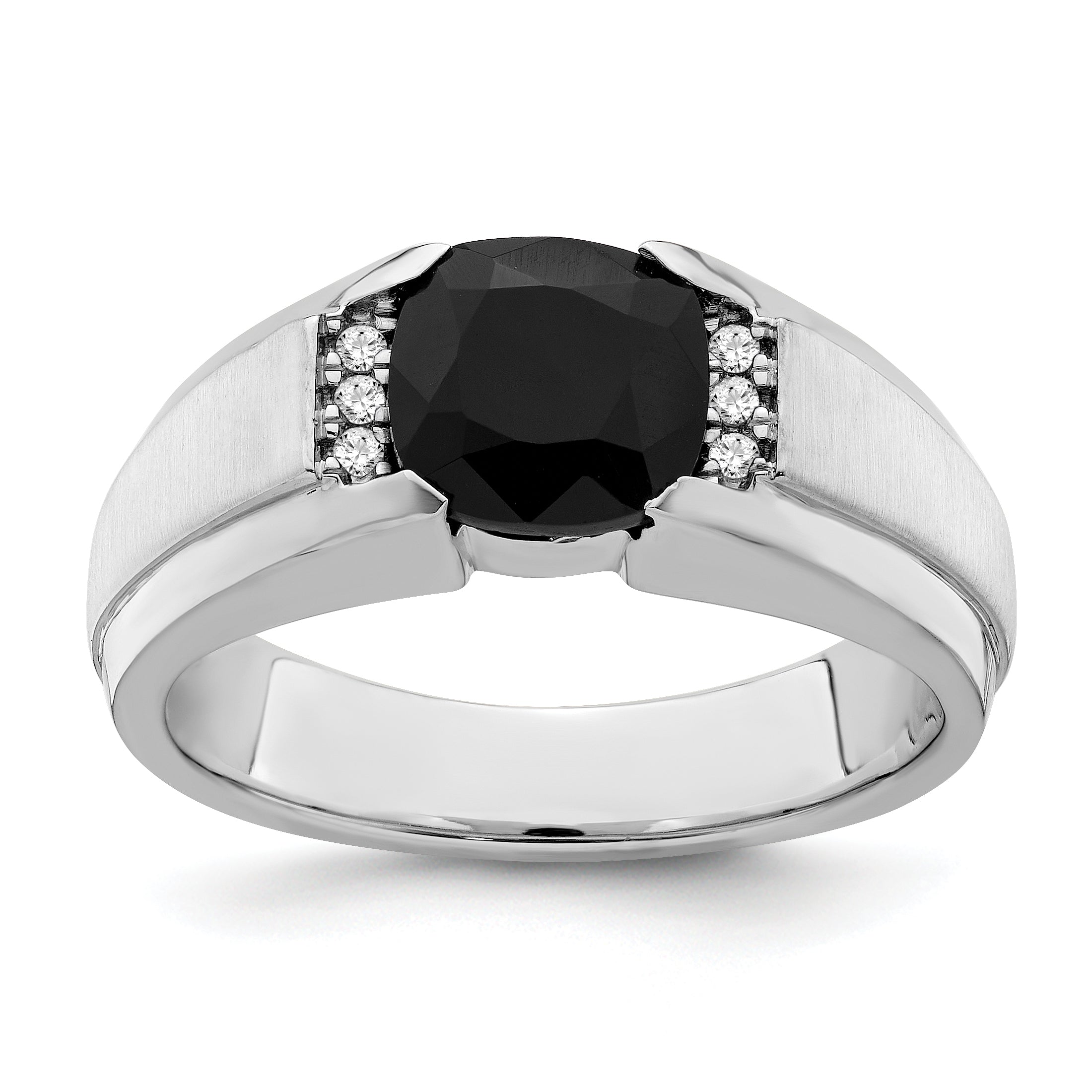 14k White Gold Onyx and Diamond Mens Ring Main image