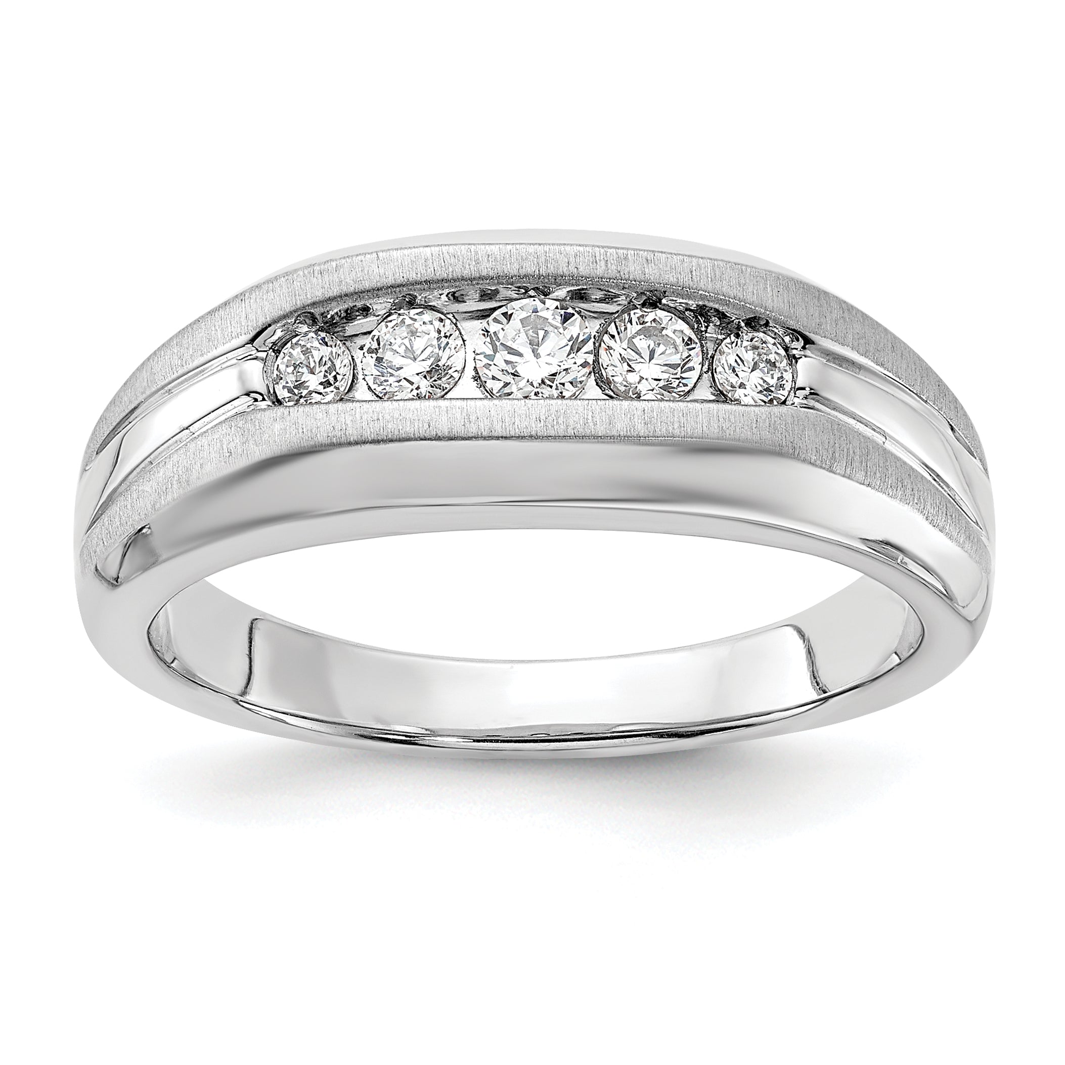 14k White Gold 1/3 carat Lab Grown Diamond VS/SI+ G+ Five Stone Complete Men's Ring Main image