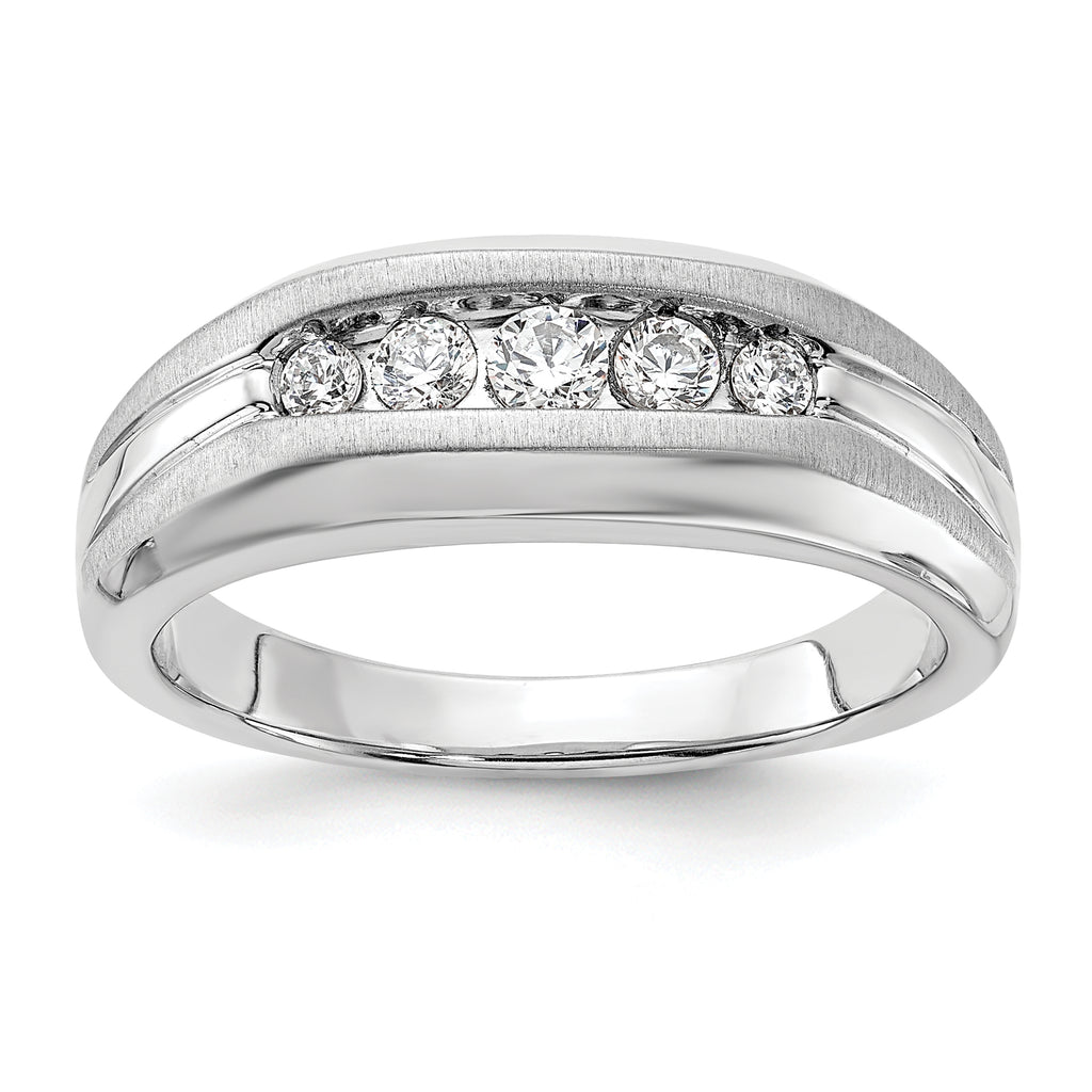14k White Gold 1/3 carat Lab Grown Diamond VS/SI+ G+ Five Stone Complete Men's Ring