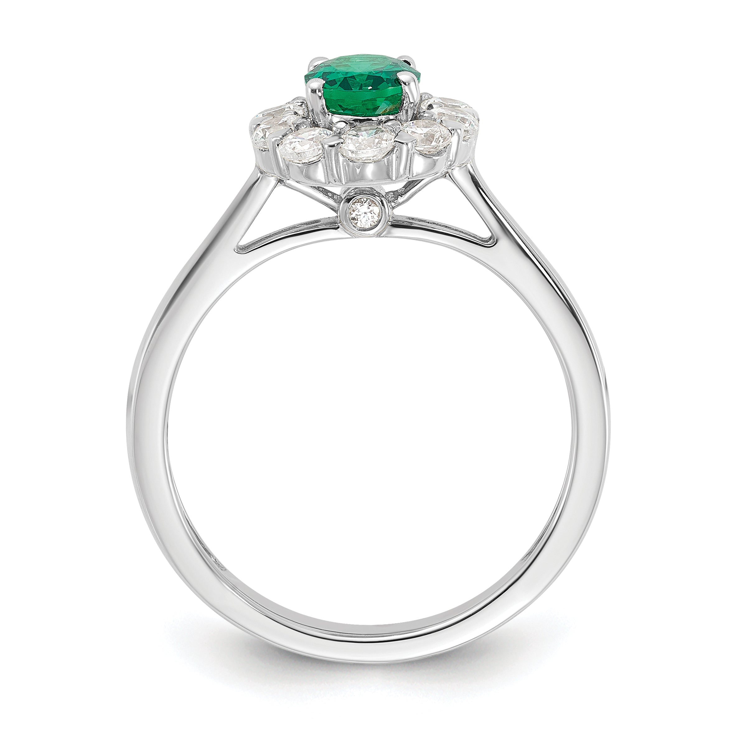 10k White Gold 5/8 carat Lab Grown Diamond VS/SI+ G+ and Oval Lab Created Emerald Halo Fashion Ring Secondary image