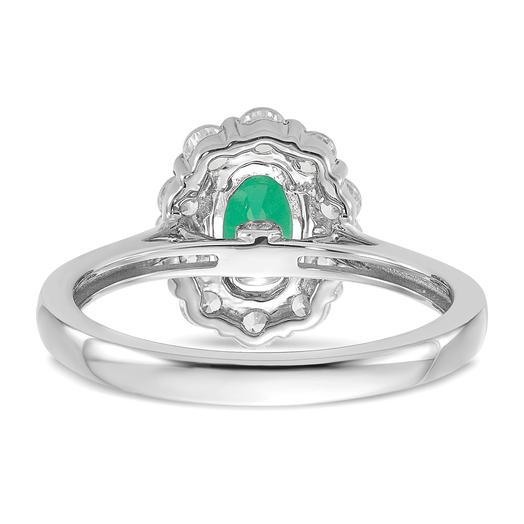 10k White Gold 5/8 carat Lab Grown Diamond VS/SI+ G+ and Oval Lab Created Emerald Halo Fashion Ring