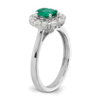 10k White Gold 5/8 carat Lab Grown Diamond VS/SI+ G+ and Oval Lab Created Emerald Halo Fashion Ring