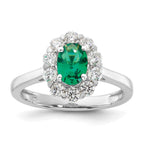 10k White Gold 5/8 carat Lab Grown Diamond VS/SI+ G+ and Oval Lab Created Emerald Halo Fashion Ring