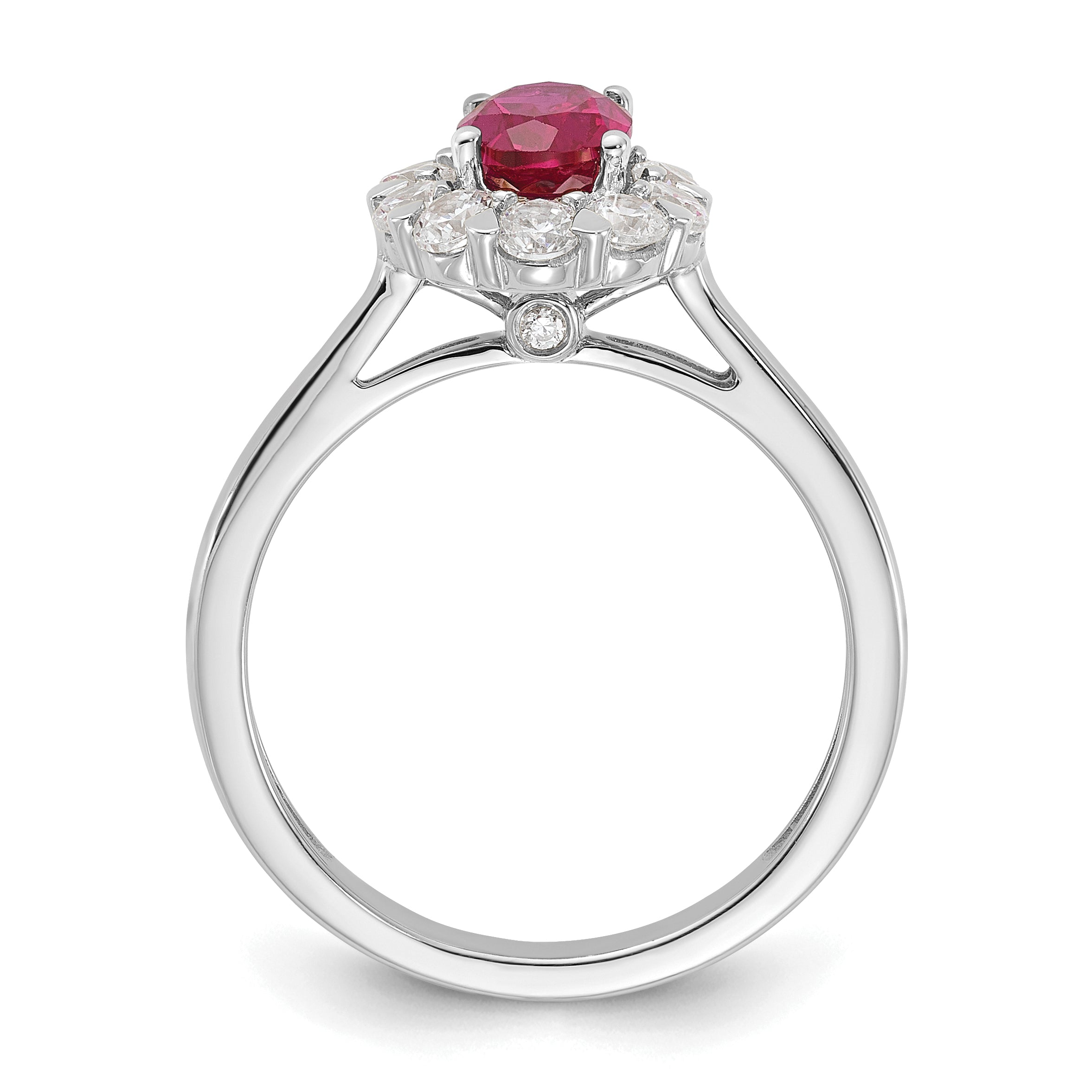 10k White Gold 5/8 carat Lab Grown Diamond VS/SI+ G+ and Oval Lab Created Ruby Halo Fashion Ring Secondary image