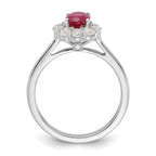 10k White Gold 5/8 carat Lab Grown Diamond VS/SI+ G+ and Oval Lab Created Ruby Halo Fashion Ring