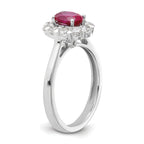 10k White Gold 5/8 carat Lab Grown Diamond VS/SI+ G+ and Oval Lab Created Ruby Halo Fashion Ring