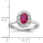 10k White Gold 5/8 carat Lab Grown Diamond VS/SI+ G+ and Oval Lab Created Ruby Halo Fashion Ring