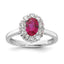 10k White Gold 5/8 carat Lab Grown Diamond VS/SI+ G+ and Oval Lab Created Ruby Halo Fashion Ring
