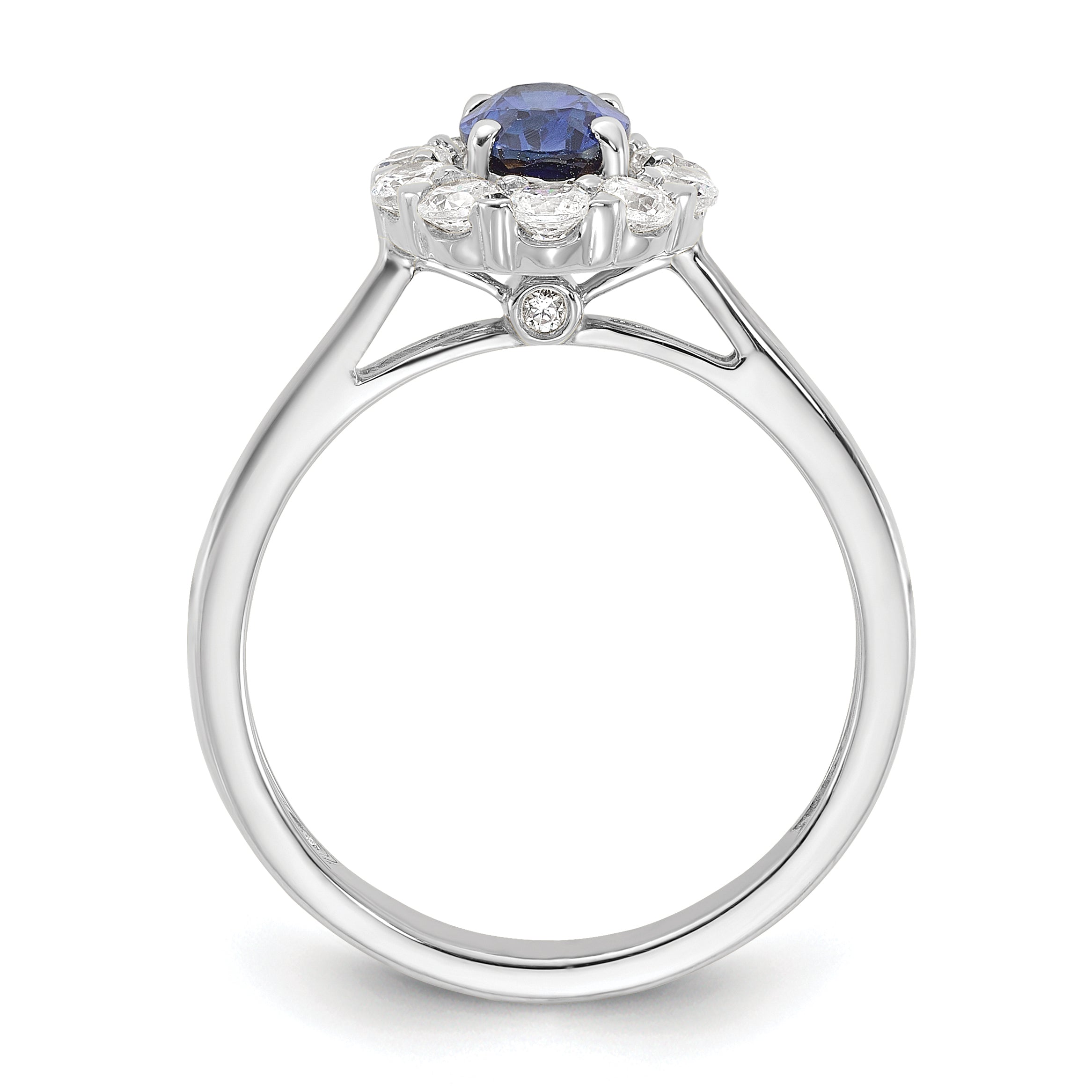 10k White Gold 5/8 carat Lab Grown Diamond VS/SI+ G+ and Oval Lab Created Blue Sapphire Halo Fashion Ring