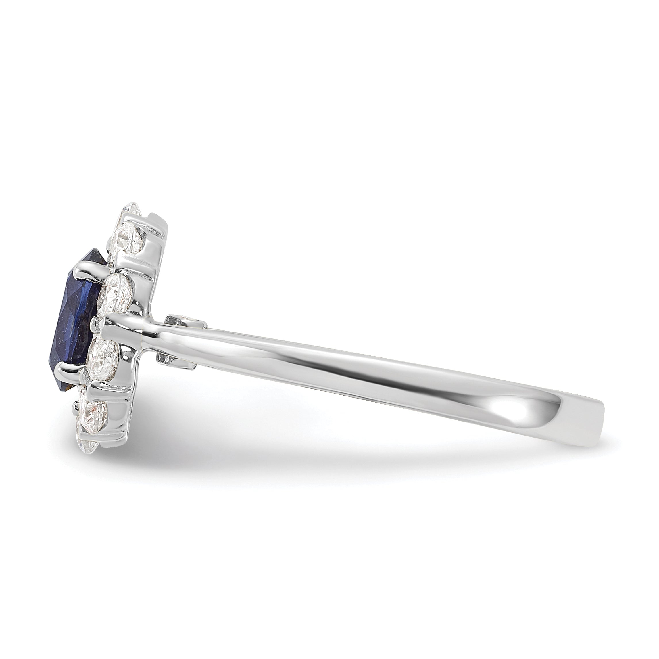 10k White Gold 5/8 carat Lab Grown Diamond VS/SI+ G+ and Oval Lab Created Blue Sapphire Halo Fashion Ring