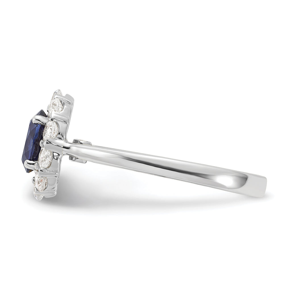 10k White Gold 5/8 carat Lab Grown Diamond VS/SI+ G+ and Oval Lab Created Blue Sapphire Halo Fashion Ring
