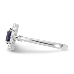 10k White Gold 5/8 carat Lab Grown Diamond VS/SI+ G+ and Oval Lab Created Blue Sapphire Halo Fashion Ring