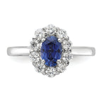 10k White Gold 5/8 carat Lab Grown Diamond VS/SI+ G+ and Oval Lab Created Blue Sapphire Halo Fashion Ring