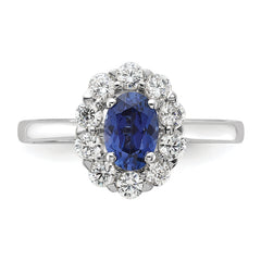 10k White Gold 5/8 carat Lab Grown Diamond VS/SI+ G+ and Oval Lab Created Blue Sapphire Halo Fashion Ring