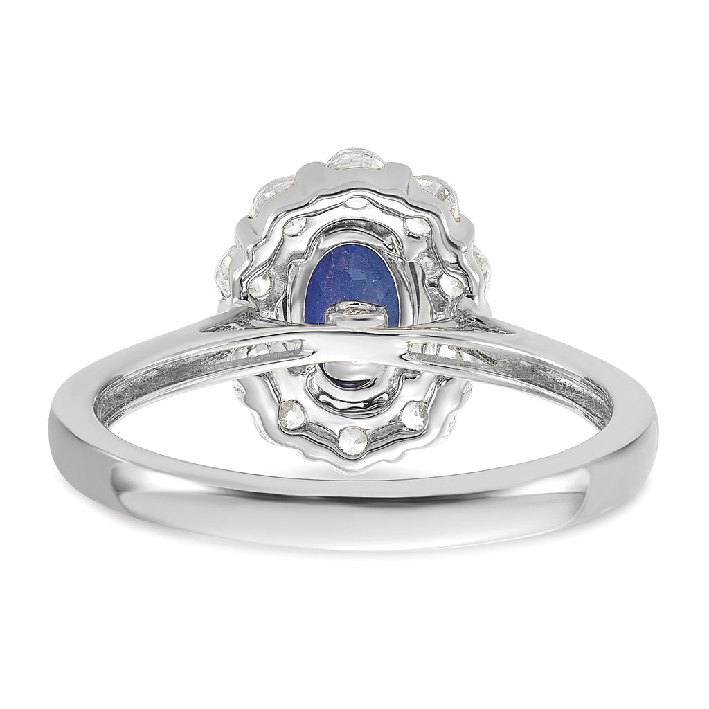 10k White Gold 5/8 carat Lab Grown Diamond VS/SI+ G+ and Oval Lab Created Blue Sapphire Halo Fashion Ring