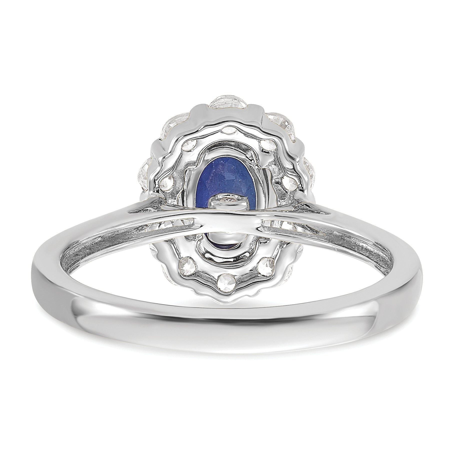 10k White Gold 5/8 carat Lab Grown Diamond VS/SI+ G+ and Oval Lab Created Blue Sapphire Halo Fashion Ring