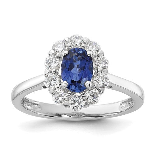 Lab-Created Blue Sapphire and Lab-Grown Diamond Halo Ring in 14K White Gold (5/8 ct. tw.), Size 7 - Sophia Jewelers