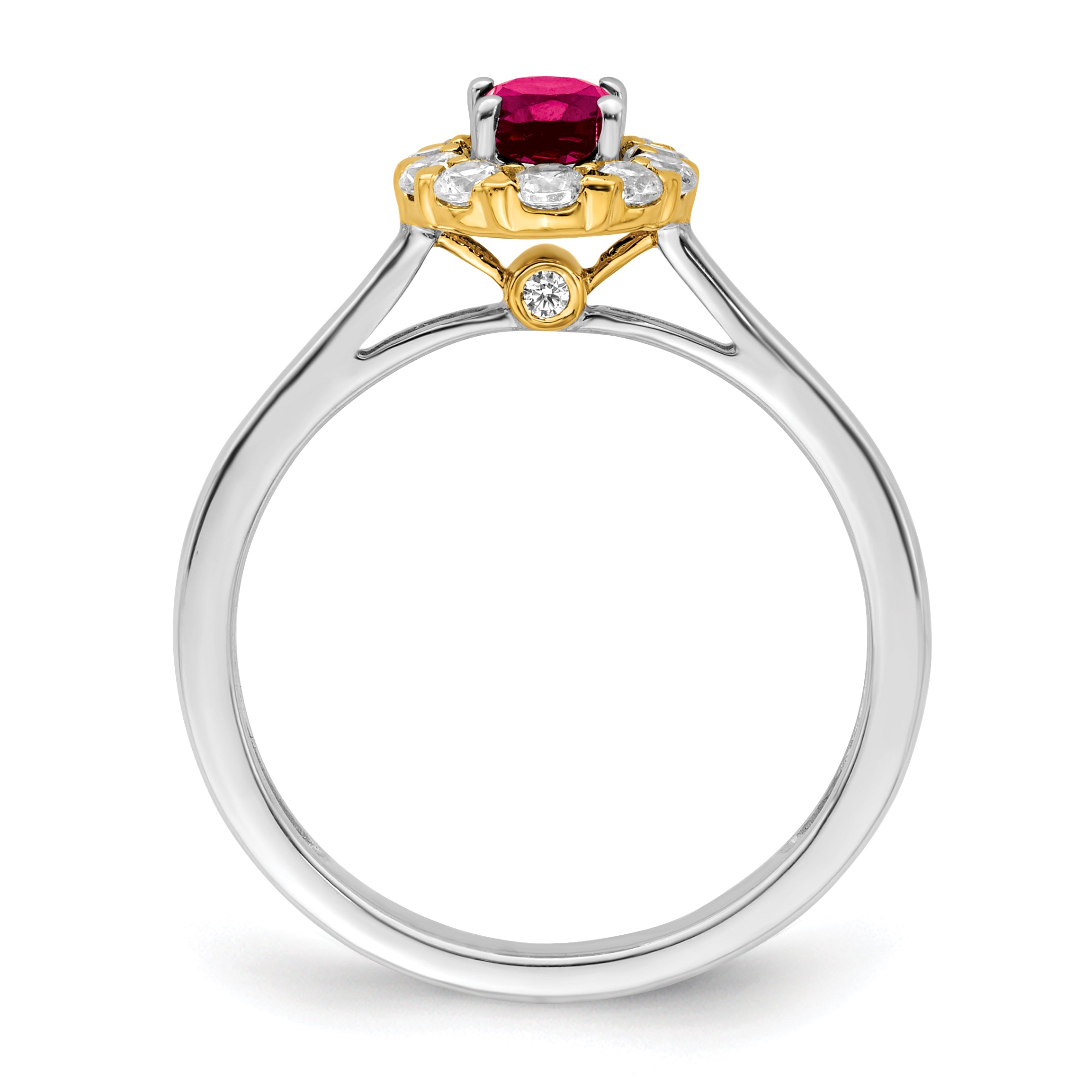14k Two-Tone 5/8 carat Lab Grown Diamond VS/SI+ G+ and Oval Lab Created Ruby Halo Fashion Ring Secondary image