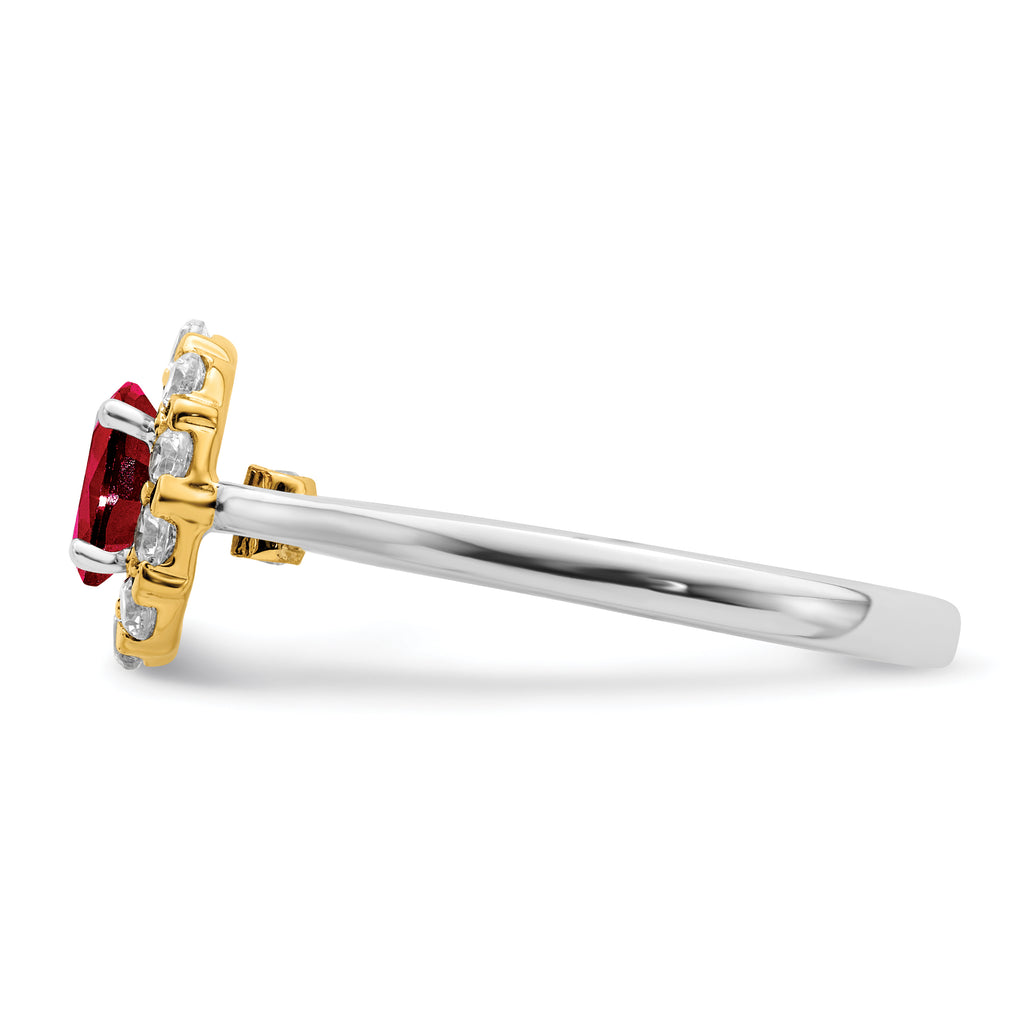 14k Two-Tone 5/8 carat Lab Grown Diamond VS/SI+ G+ and Oval Lab Created Ruby Halo Fashion Ring