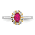 14k Two-Tone 5/8 carat Lab Grown Diamond VS/SI+ G+ and Oval Lab Created Ruby Halo Fashion Ring